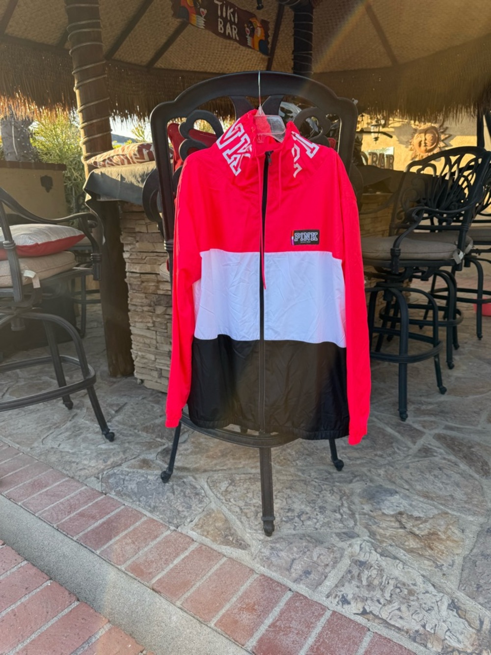 PINK Victoria Secret: Colorblock Windbreaker Jacket - Red, White, Black